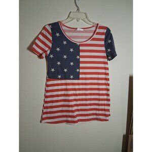Tickled Teal T-Shirt American Flag Patriotic 4th July Summer Casual Size Medium